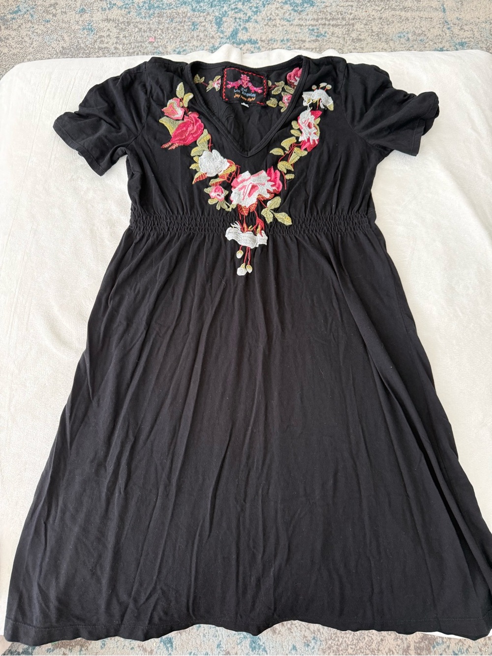 Johnny Was Floral Embroidered Black Dress Size Medium E06